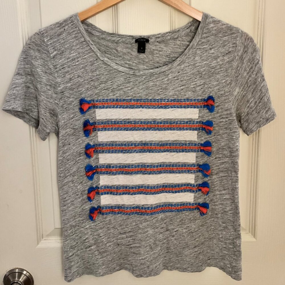 J.Crew Gray Heather Tee with Tassel Details